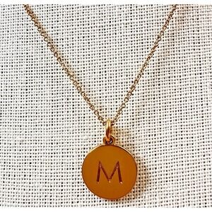 Kate Spade New York Gold Tone 'M' Initial Pendant Necklace Signed Round